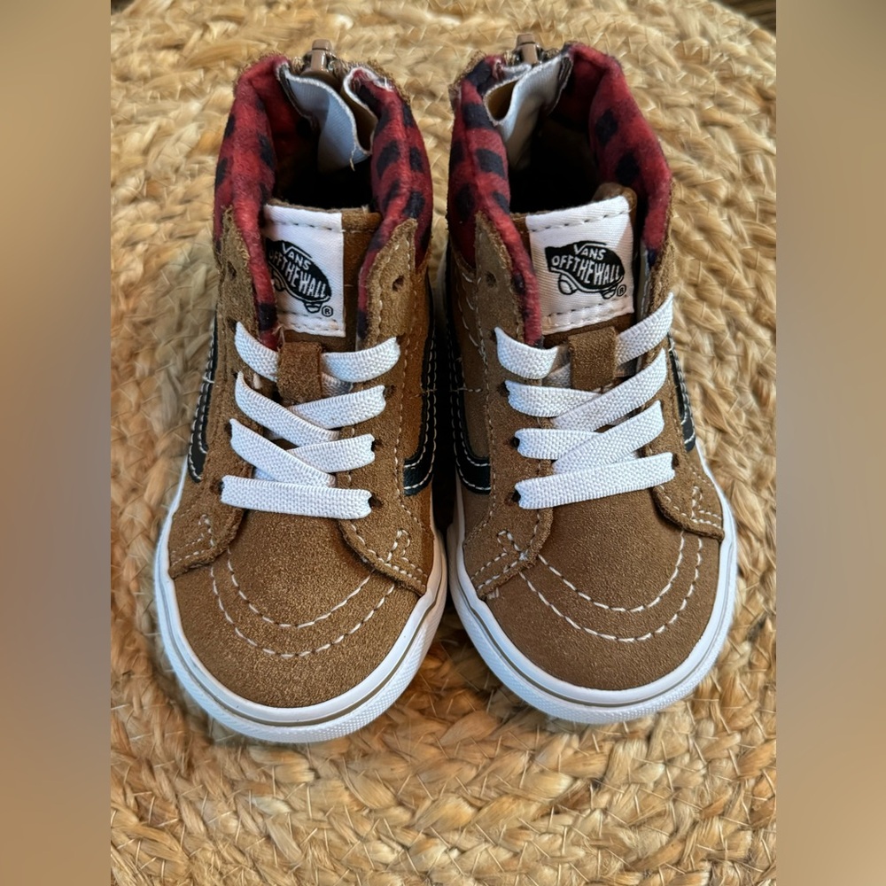 Vans Sk8-Hi Zip MTE-1 Plaid Brown and Black Toddler Shoes NWOT